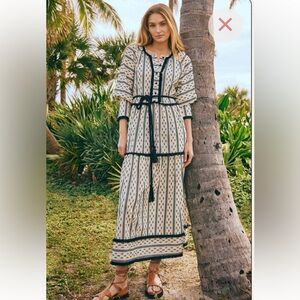 TUCKERNUCK HUNTER BELL BLACK WHITE TIERED MAXI DRESS SIZE LARGE